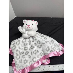 Oakie Dokie Plush Cat Kitten Lovey Security Blanket With Pink Bow Ruffle Trim Sa
